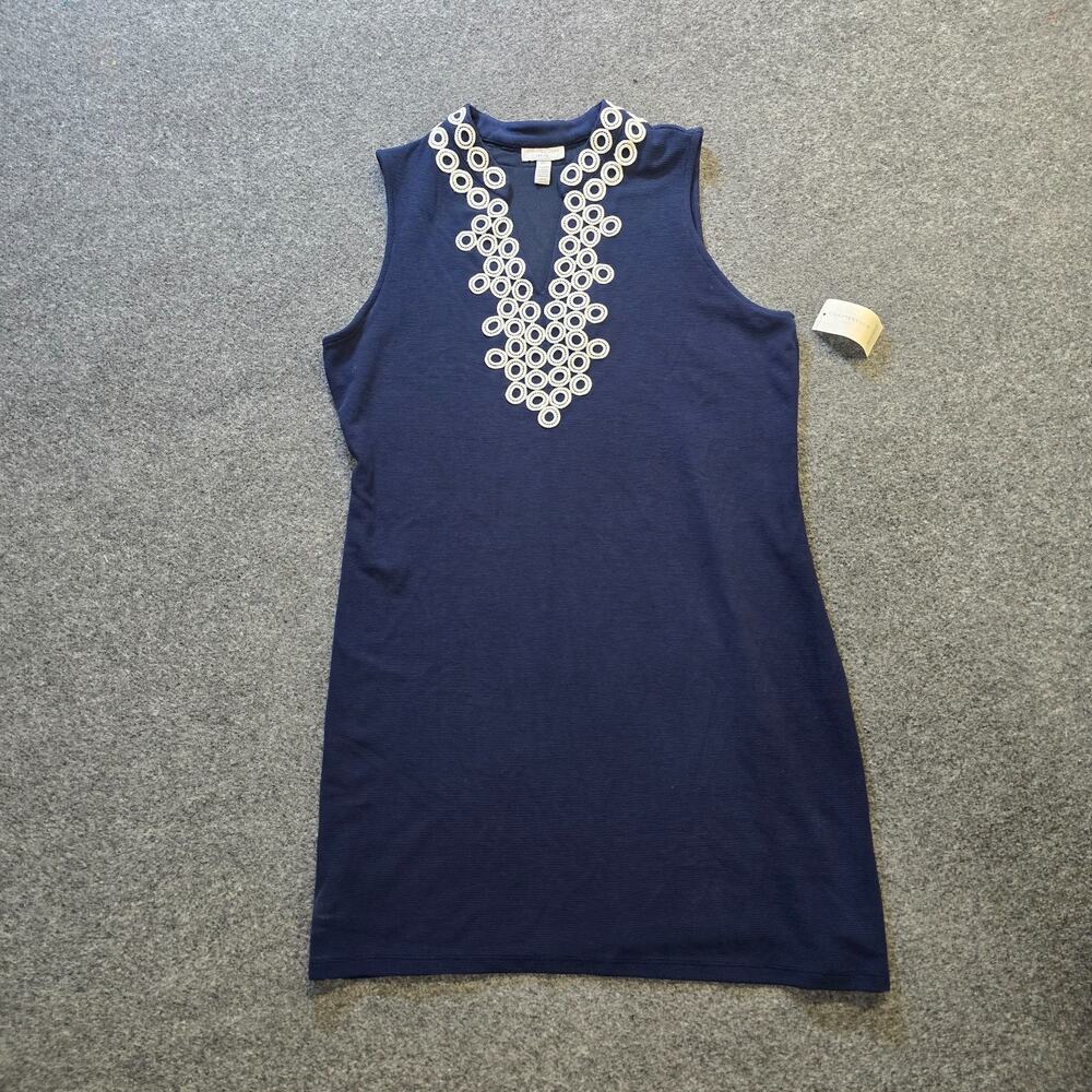 Charter Club Dress Womens Size XL Petite Blue Sheath Embroidered Preppy Casual